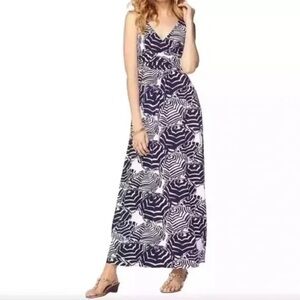 Lilly Pulitzer Sloan Maxi Dress Oh Cabana Boy Navy White Umbrella, Size S